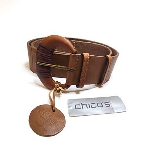 Chico's Womens Wide Leather Belt with Leather Buckle Sz S